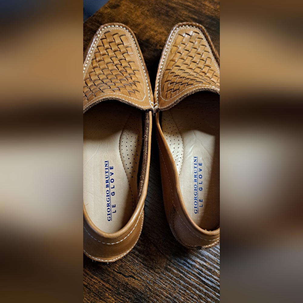 Men's GIORGIO BRUTINI Le Glove 8.5 Tan Basket Weave Leather Upper Loafers Shoe - Picture 4 of 9